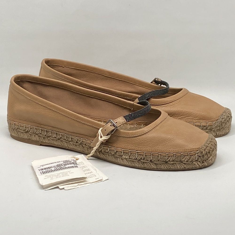Brunello Cucinelli Monili-Embellished Leather Espadrilles size 40